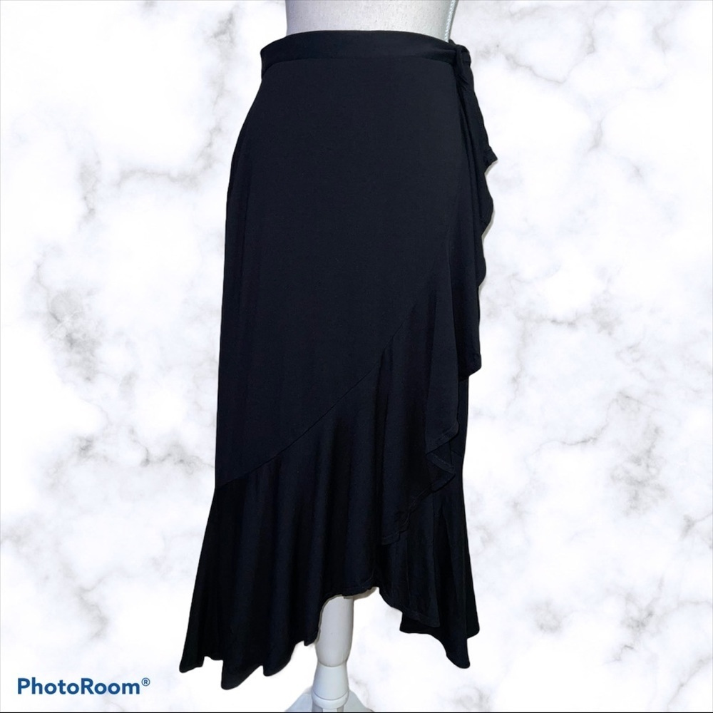 Max Studio Black Asymmetric Ruffle High-Low Skirt - Picture 2 of 7